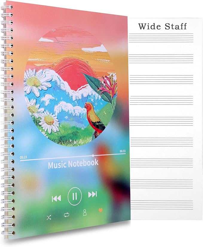 MUDOR Spiral-Bound Blank Sheet Music Notebook, 100 Pages Wide Staff Manuscript by MUDOR