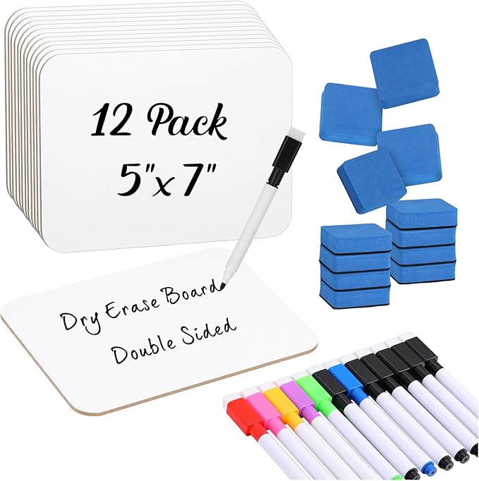 Affrolling 12 Sets Small Whiteboard Dry Erase Boards 5" x7'' Mini Double Sided by Affrolling