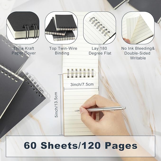Tenceur 54 Pcs Pocket Notebook Bulk Small 3x5 Inch Spiral Notepads Mini Top - Image 2