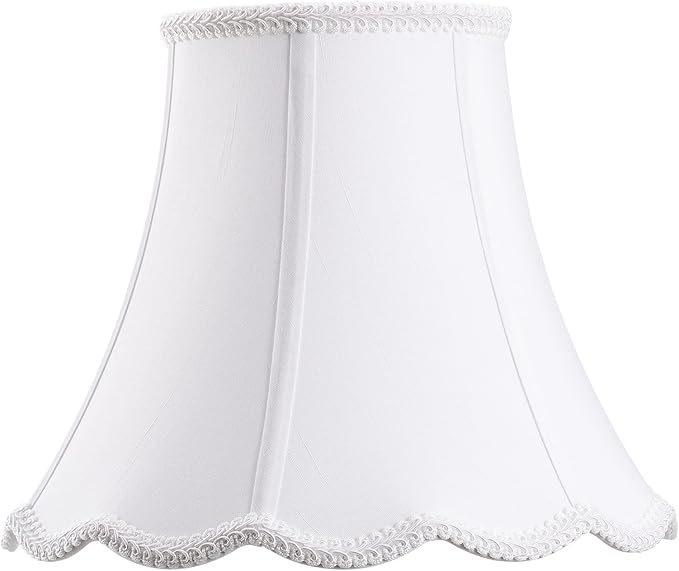 Bell Lamp Shade, Saangseon White Scalloped Lampshade Replacement, Lamp Harp by Saangseon