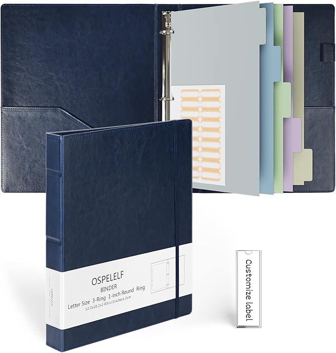 Ospelelf Vintage Hardcover 3 Ring 1 inch Leather Binder, Professional Binders by OspelelfOfficeSupplies
