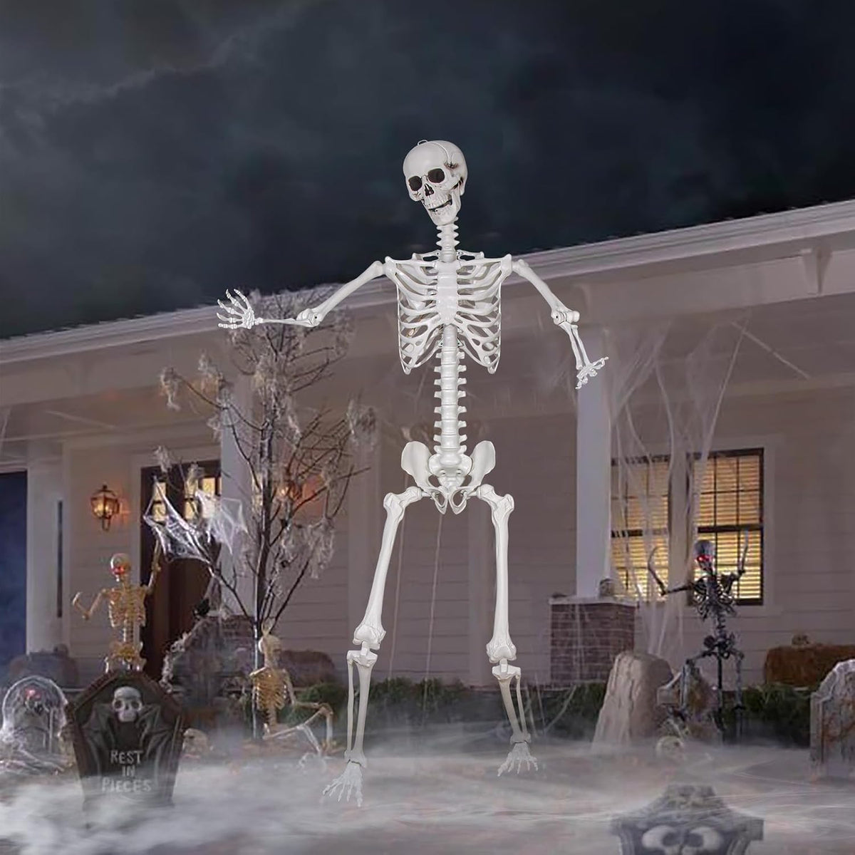 7.9ft Halloween Giant Skeleton, Tall Outdoor Skeleton with Full Body Posable ...