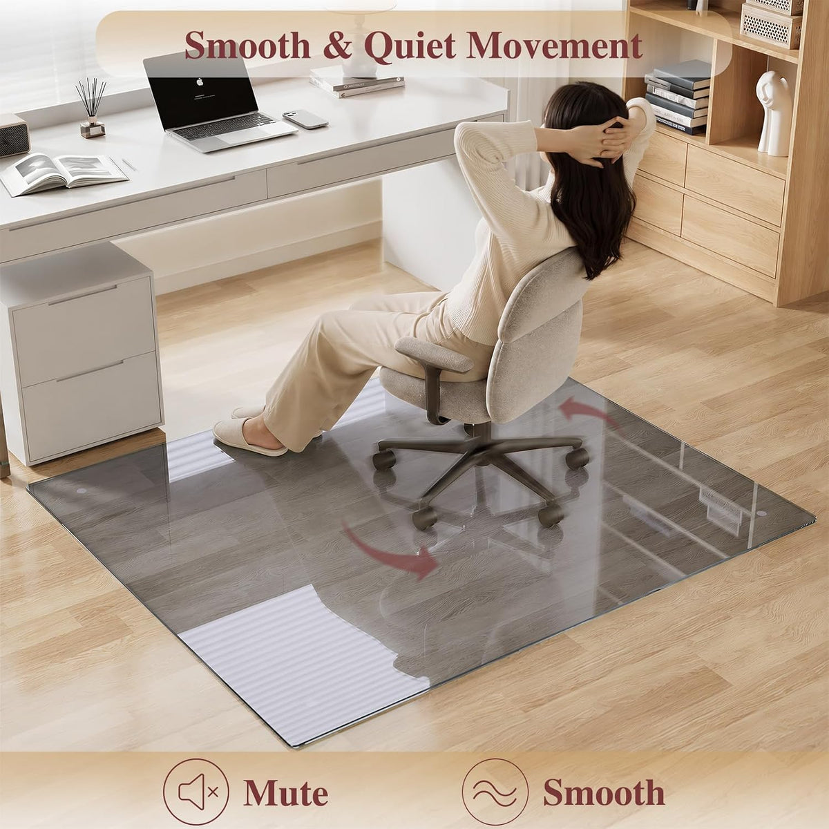Tempered Glass Chair Mat for Carpet, 30"x48" Grey Floor Mat