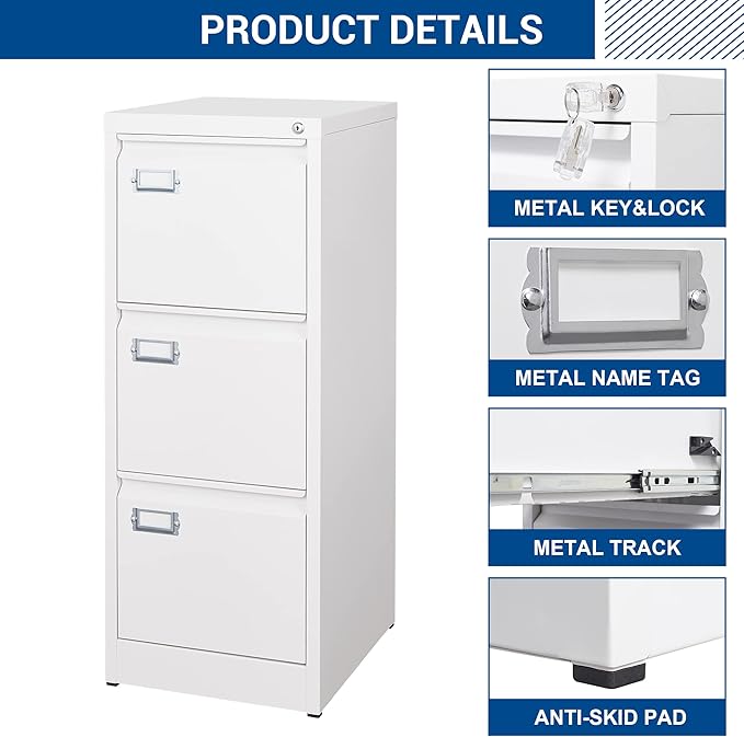 Fesbos 3 Drawers Vertical File Cabinets - Image 9