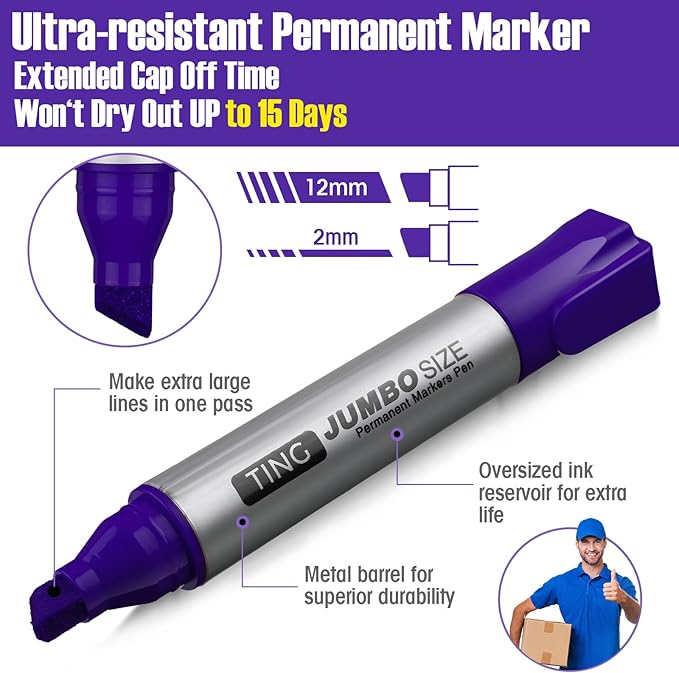 Fuutreo 10 Pack Jumbo Permanent Markers Bulk Large Chisel Tip Permanent Markers - Image 4