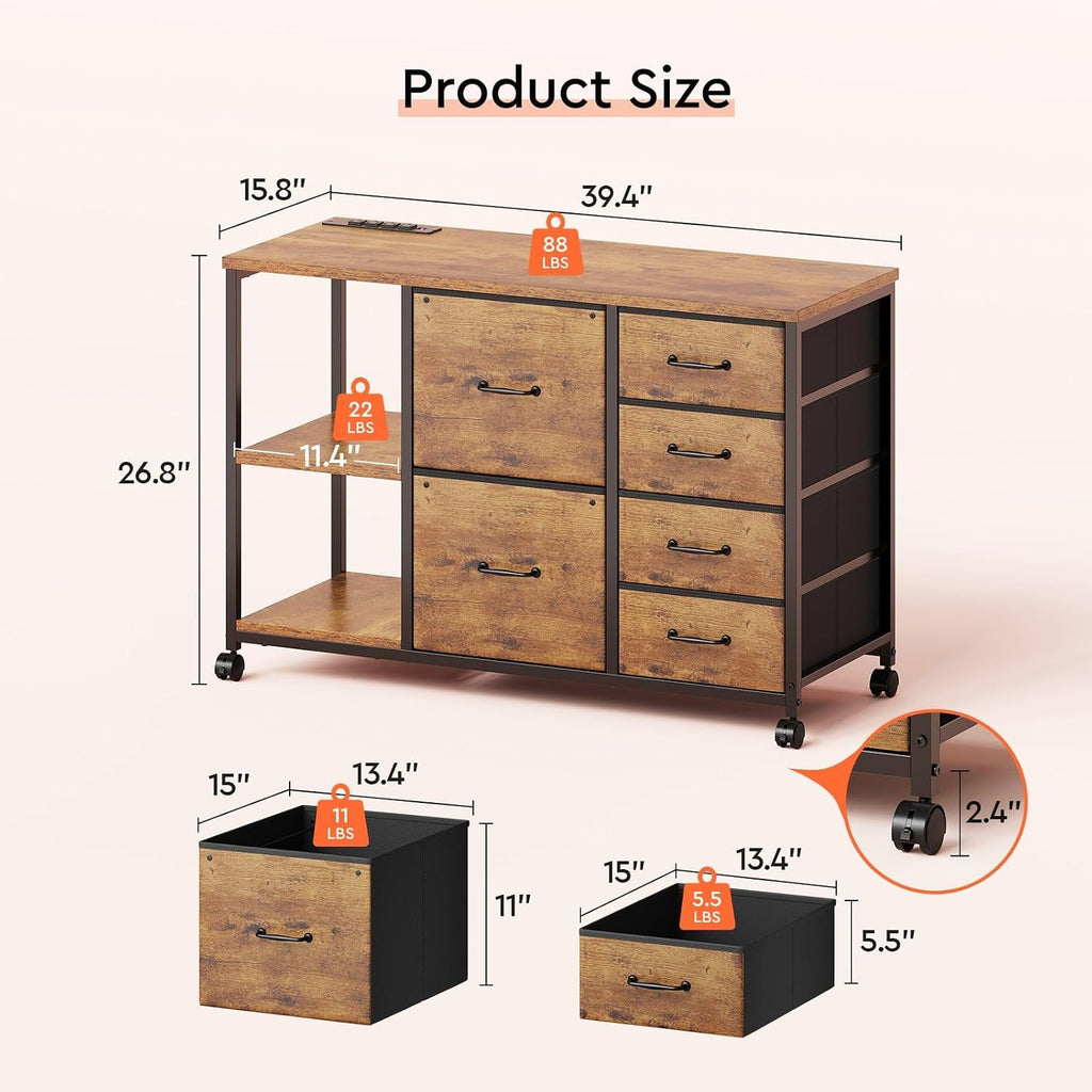maihail 6 drawer file cabinet with charging station, close-up detail