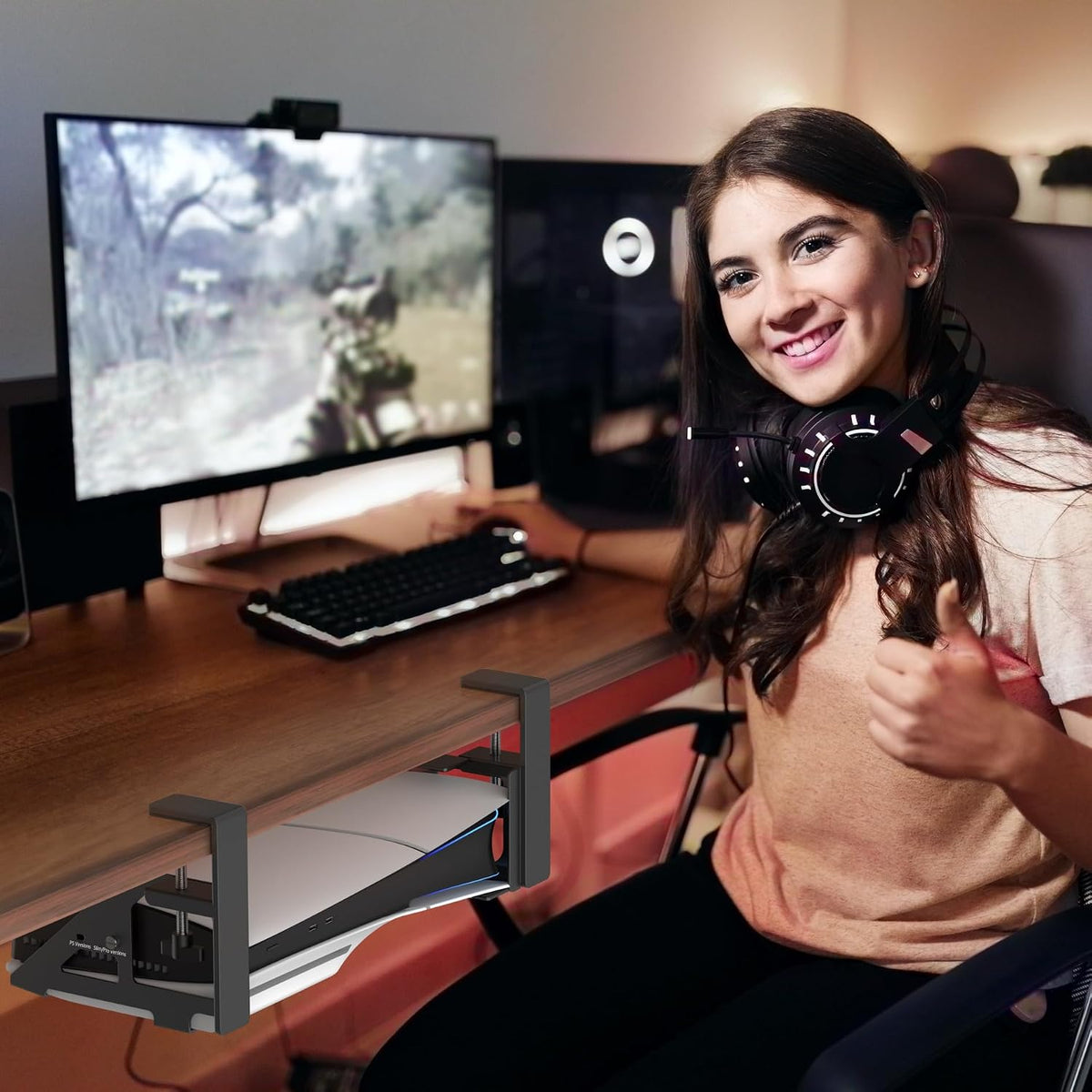 Kosker No-Drill PS5/Slim/Pro Under Desk Mount, Metal Under Desk PS 5 Mount fo...