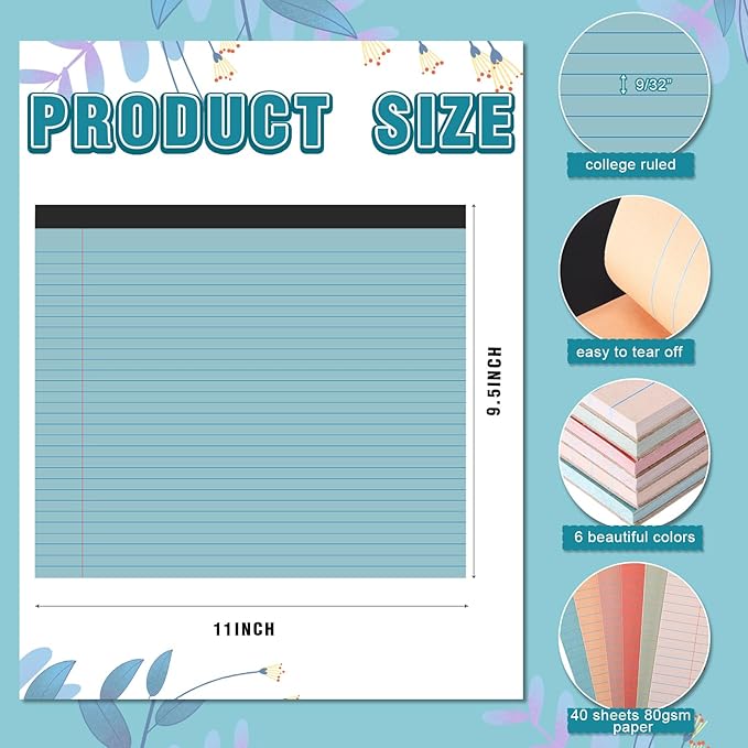 Lincia 6 Pcs 11" x 9.5" Legal Pads College Ruled Notepad Landscape Notebook - Image 2