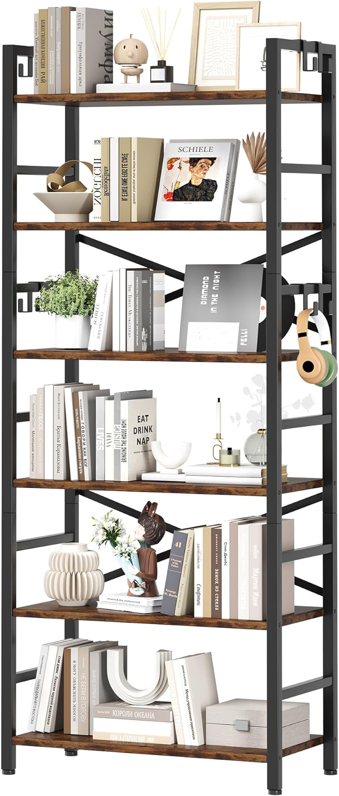 Homeiju 6 Tier Bookshelf, Industrial Bookcase by Homeiju