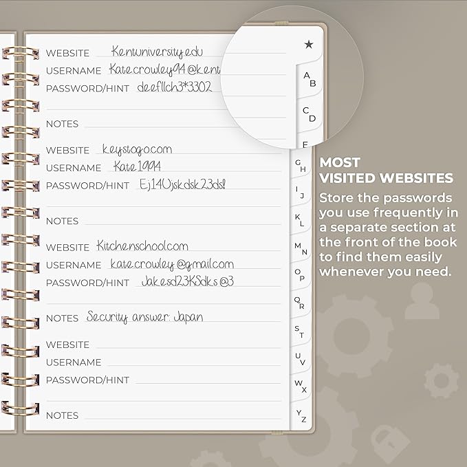 Clever Fox Password Book Spiral – Internet Address & Password Organizer - Image 4