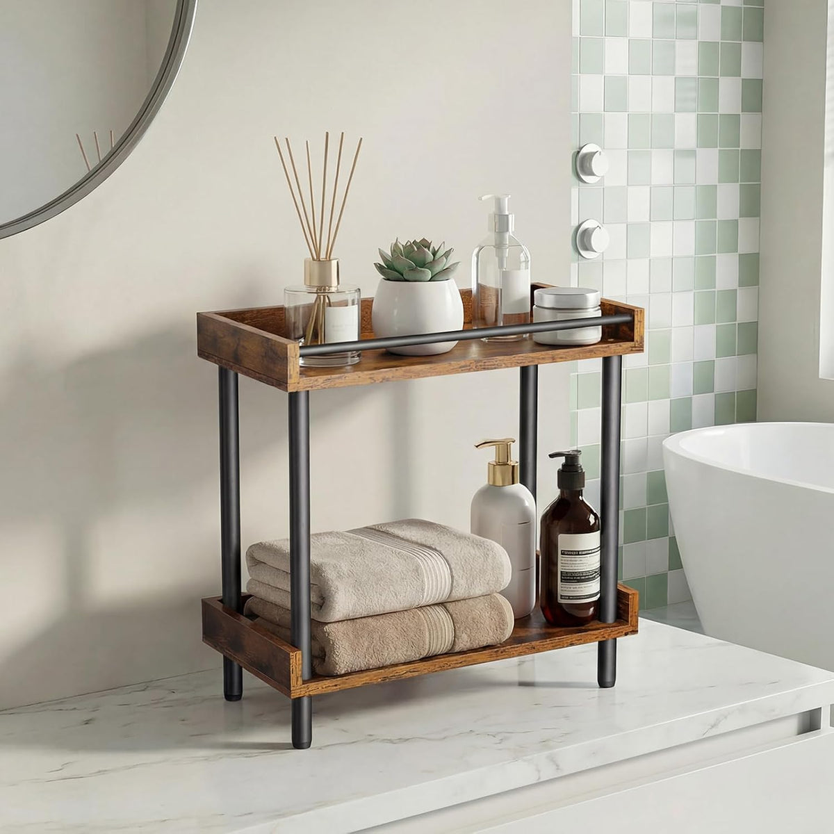 Coffee Bar Organizer and Kitchen Countertop Shelf - 2 Tier Spice Rack, Mug Ho...