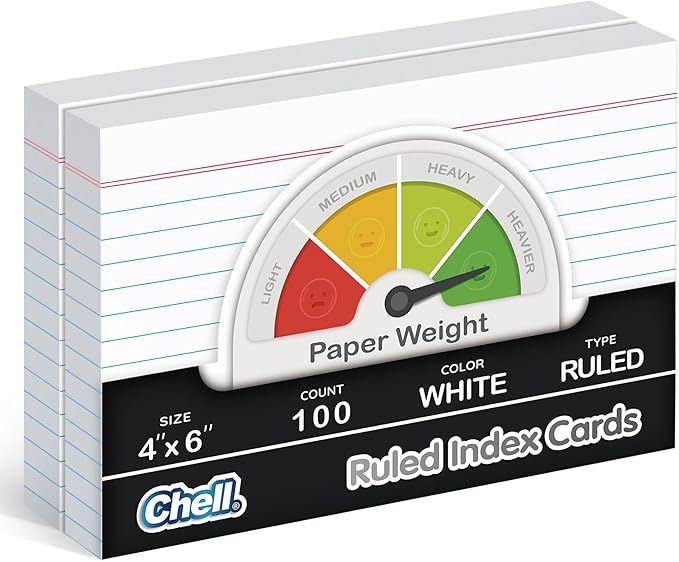Chell Extra Heavyweight Ruled Index Cards 4x6 Inch, No Bleed-Through, Ruled by chell