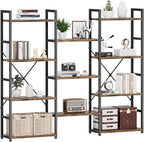 NUMENN Triple Wide 4 Tier Bookshelf, Adjustable Rustic Industrial Style by NUMENN