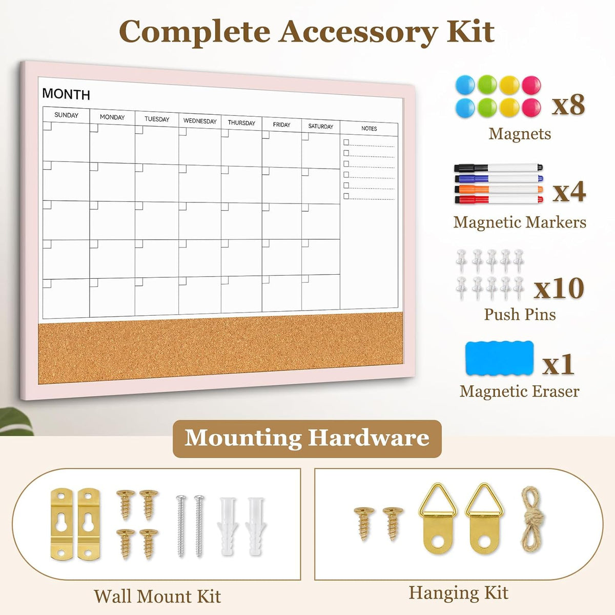 Dry Erase Calendar Whiteboard for Wall, 36'' x 24'' White Boa...