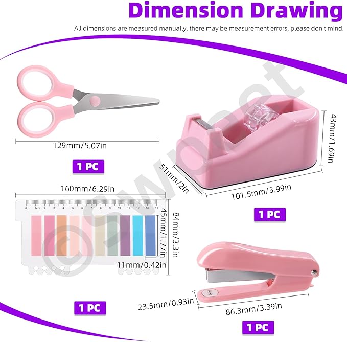 Swpeet 9Pcs Pink Office Supplies Kit, Desk Accessories Including Stapler - Image 3
