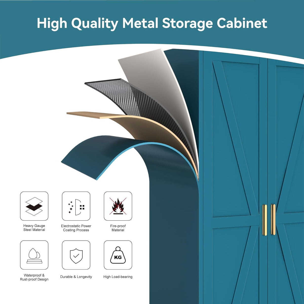 bevivog 71" metal storage cabinet, tall utility closet showing dimensions
