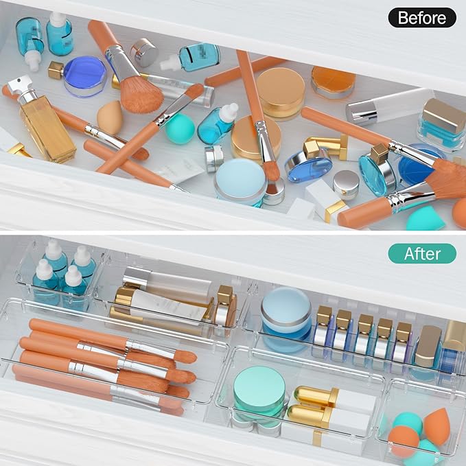 WOWBOX 6 Pack Clear Drawer Organizer Set, Acrylic Drawer Storage Trays - Image 4