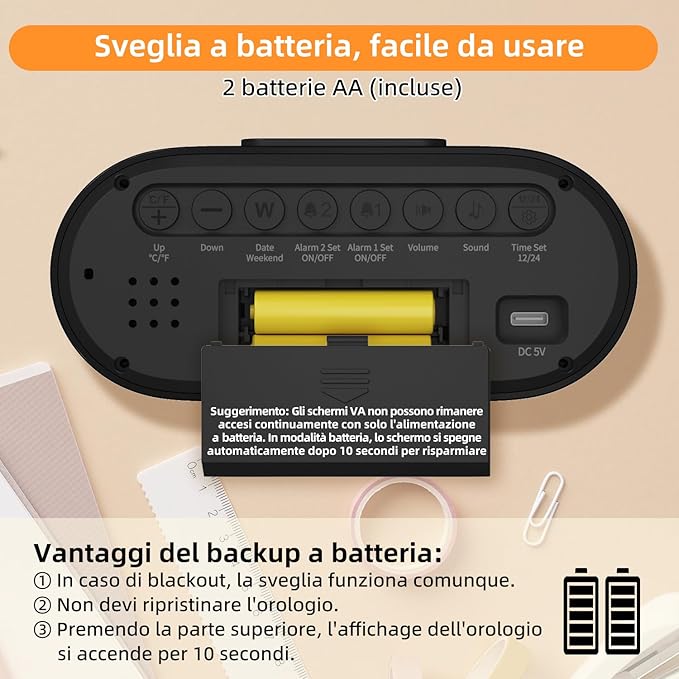 DOOMAY Digital Alarm Clock for Bedroom: Dual Alarm Bedside Clock VA LCD Display - Image 9