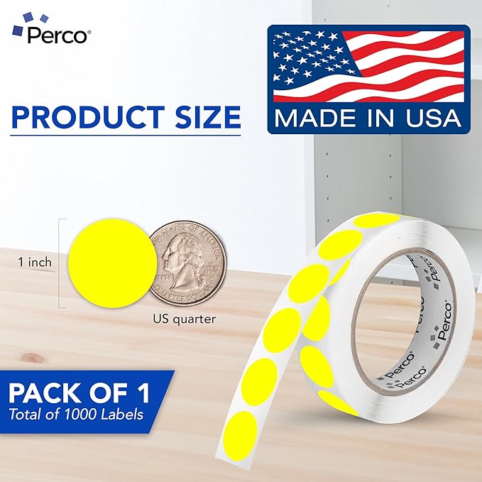 Perco Fluorescent Yellow 1-Inch Round Circle Dot Sticker Labels - Image 2