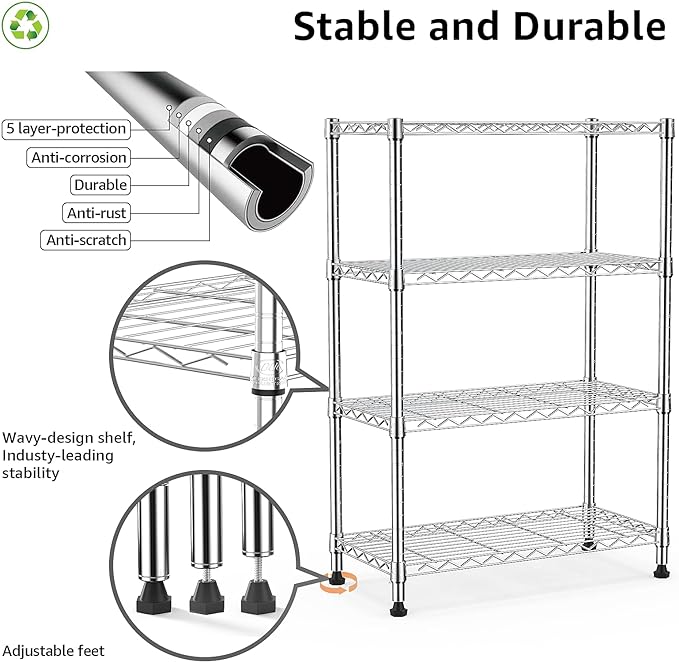 M MZG 1000 lbs Storage Shelving 4-Tier Utility Shelving Unit Steel Organizer - Image 4