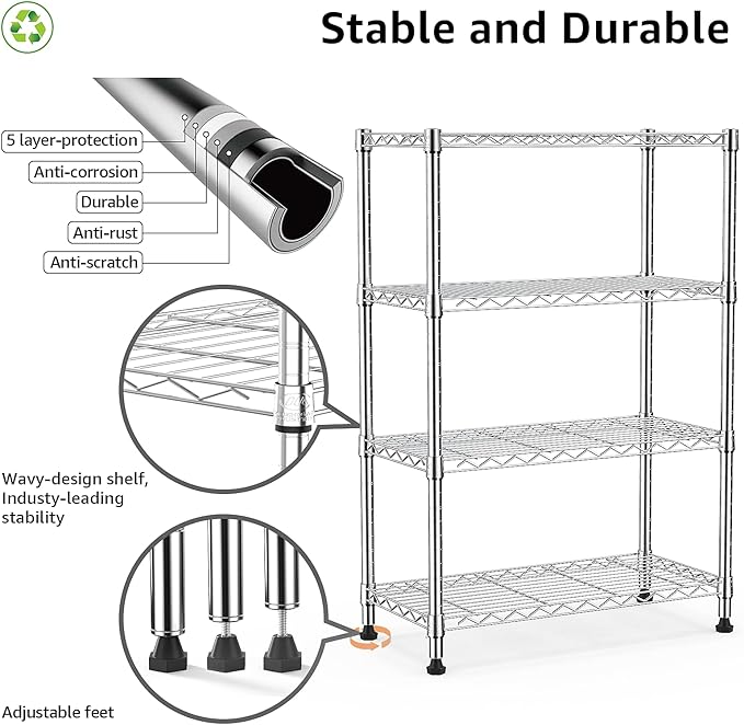 M MZG 1000 lbs Storage Shelving Steel Heavy Duty 4-Tier Utility Shelving Unit - Image 4