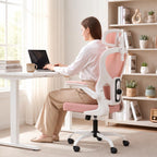Ergonomic Office Chair with Adjustable Headrest & Lumbar Support, High Back Mesh Desk Chair, 400 LBS Capacity Swivel Computer Chair with Flip-Up Arms, Home Office Gaming Chair (Pink)