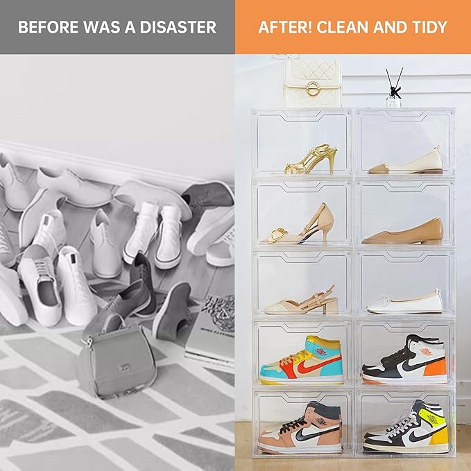 KOKOIN Magnetic Acrylic Clear Shoe Boxes – 360° Clear Plastic Stackable Sneaker - Image 3