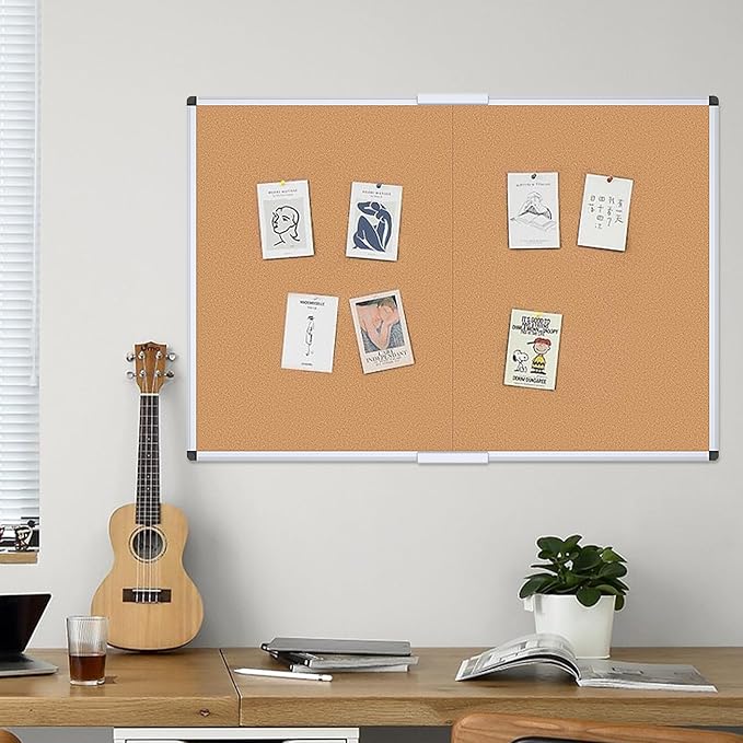 VIZ-PRO 60" x 48" Large Cork Bulletin Board, Foldable & Wall-Mounted Notice Pin - Image 7