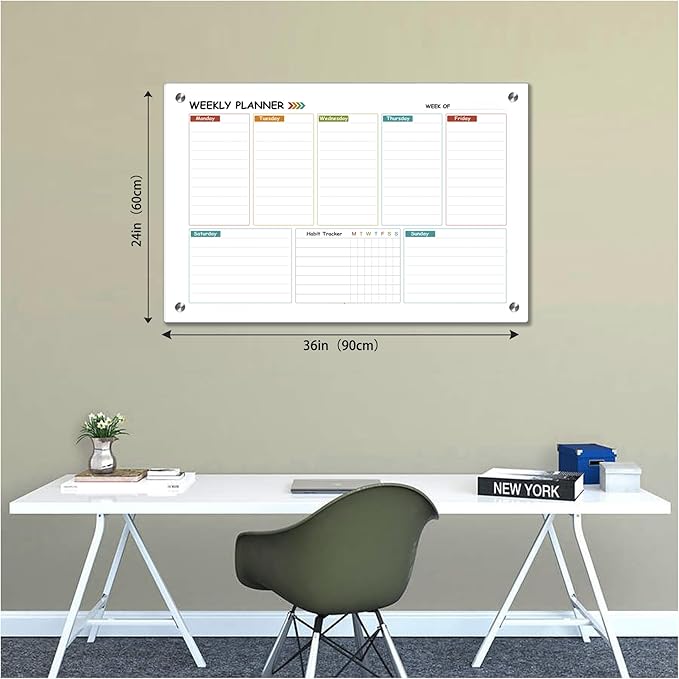 Glass Colorful Weekly Dry Erase Calendar Whiteboard - Image 2