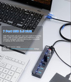 USB 3.0 Hub, PANPEO 7-Port USB Data Hub Splitter - Image 3