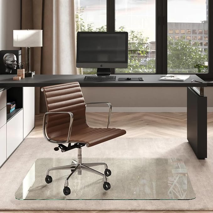 Vitrazza Glass Chair Mat 46” x 60” Superior ¼ Thick, Chiaro Standard Clear by VitrazzaGlassOfficeChairMats