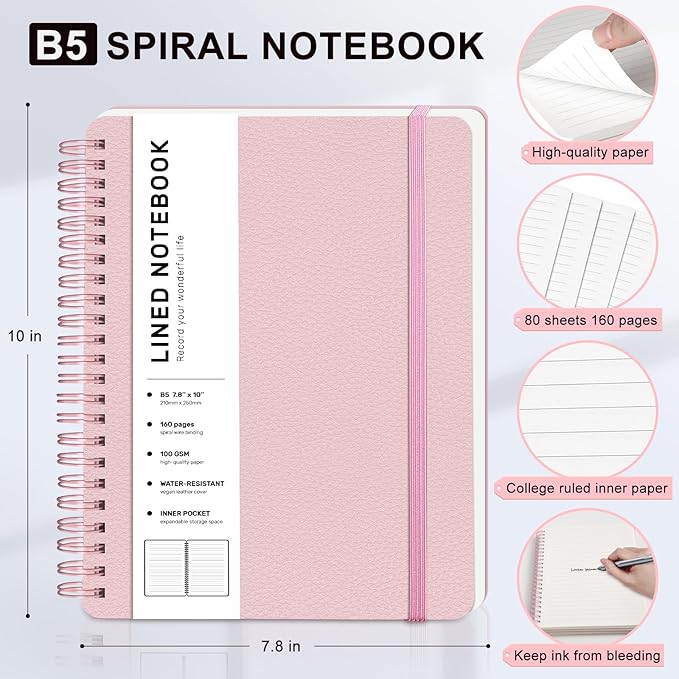 Lined Spiral Journal Notebook, B5 Spiral Notebook, 7.8''×10'' Journaling - Image 2