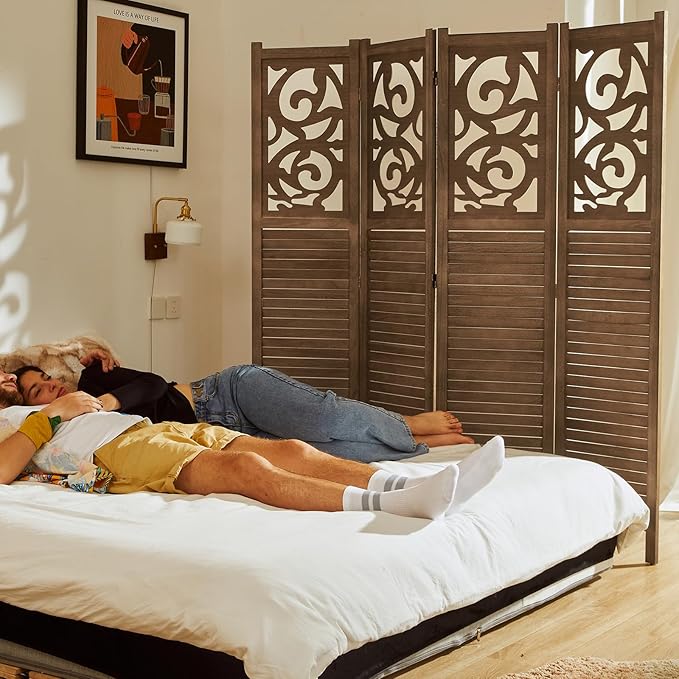 Room Divider Wood Carved Wall Divider Indoor Folding Portable Partition Screen - Image 6