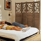 Room Divider Wood Carved Wall Divider Indoor Folding Portable Partition Screen - Image 6