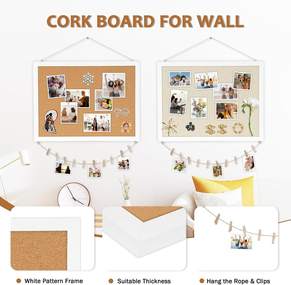 Double-Sided Wood Framed Cork Board with Linen, 36" x 24"