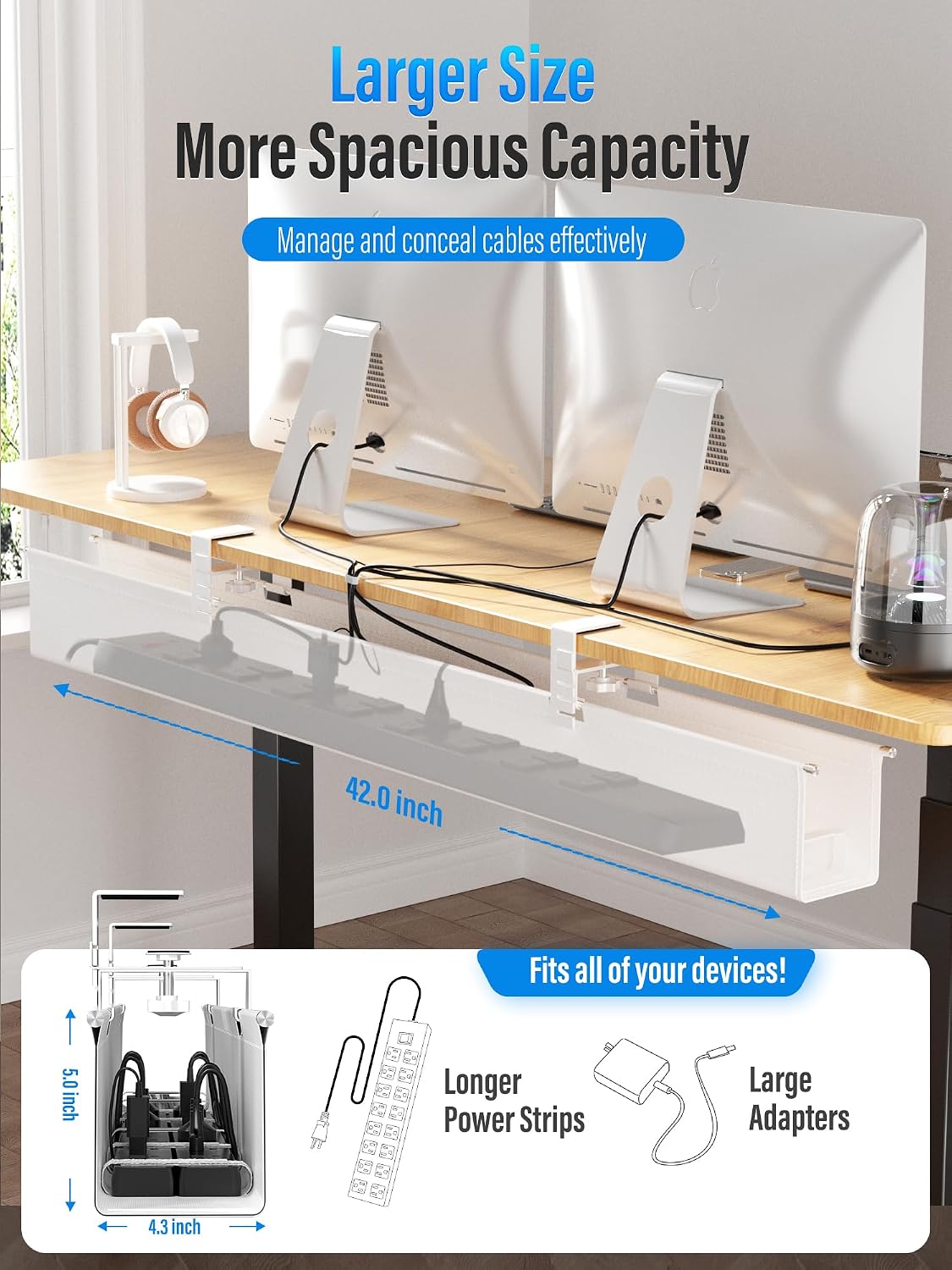 [Upgraded] Large Under Desk Cable Management Tray, Cinati Cable Management Un...