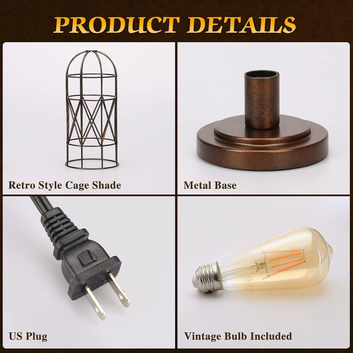 Small Touch Lamp, Industiral Bedside Table Lamp with Antique Bronze Cage
