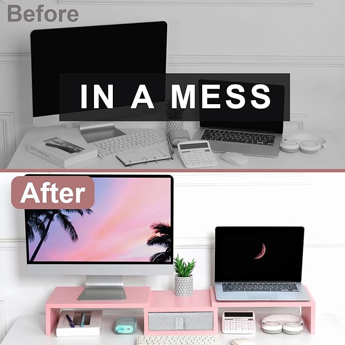 TEAMIX Pink Dual Monitor Stand Riser - Image 7