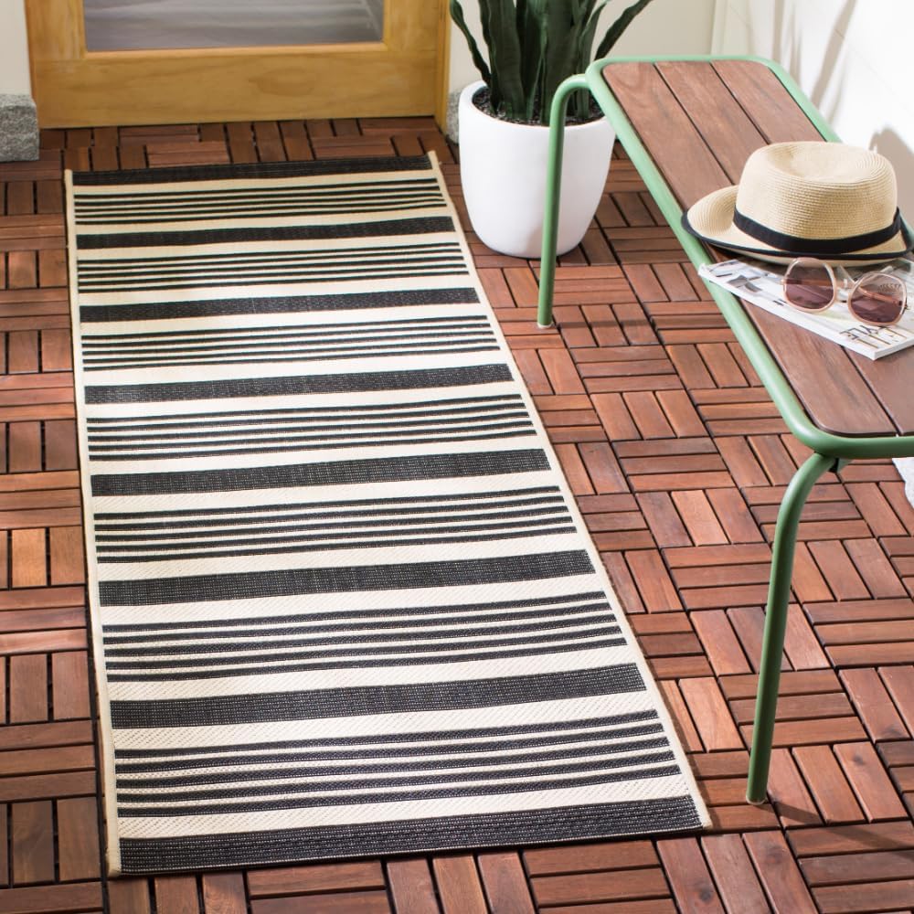 safavieh courtyard outdoor runner rug 2'3"x6'7", black &, main product view