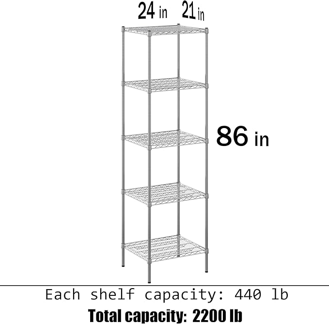 Regal Altair 21" Deep x 24" Wide x 86" Height Wire Shelving Kit | 5-Tier | NSF - Image 3