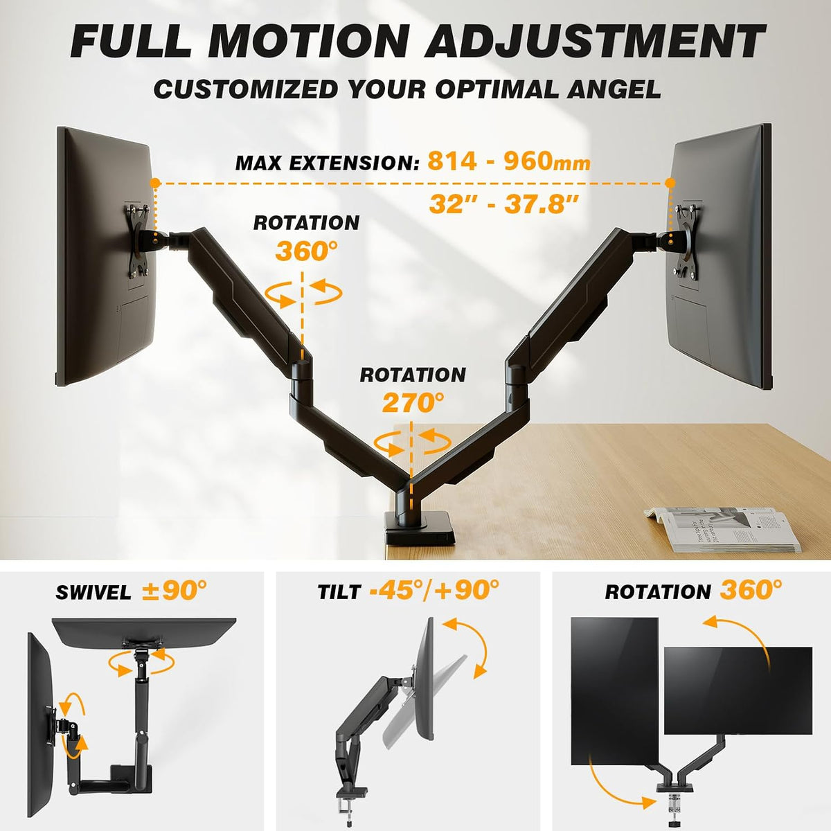 5Rcom Dual Monitor Stand for 17-34 Inch Computer Screens