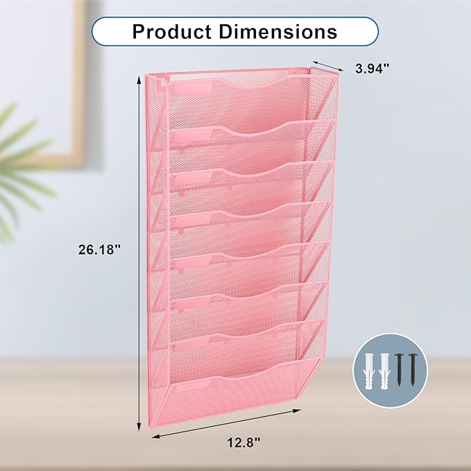 EASEPRES 8 Pocket Mesh Hanging Wall File Organizer, Wall Mounted Mail Paper - Image 2