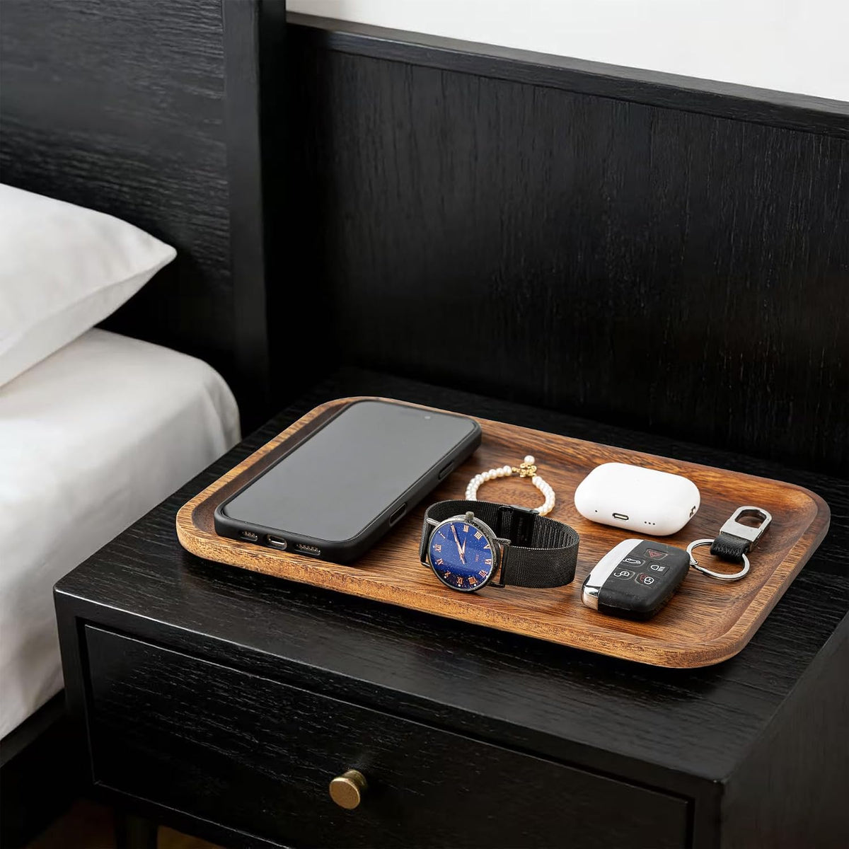 5PCS Serving Acacia Wood Valet Tray for Men Women, Catch All Acacia Mens Key ...