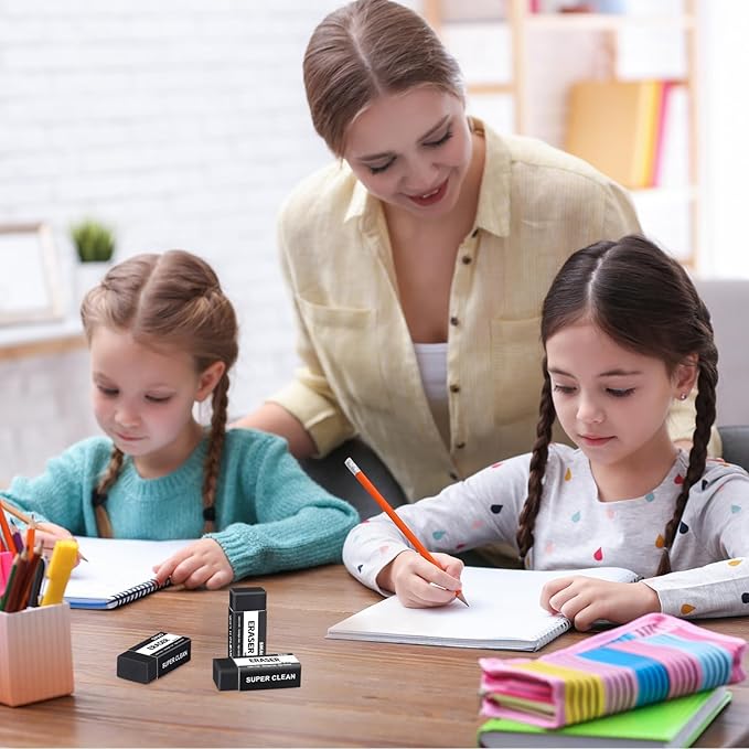 Black Erasers, 6 Pack Block Pencil Erasers – Smudge-Free Latex-Free Art Erasers - Image 7
