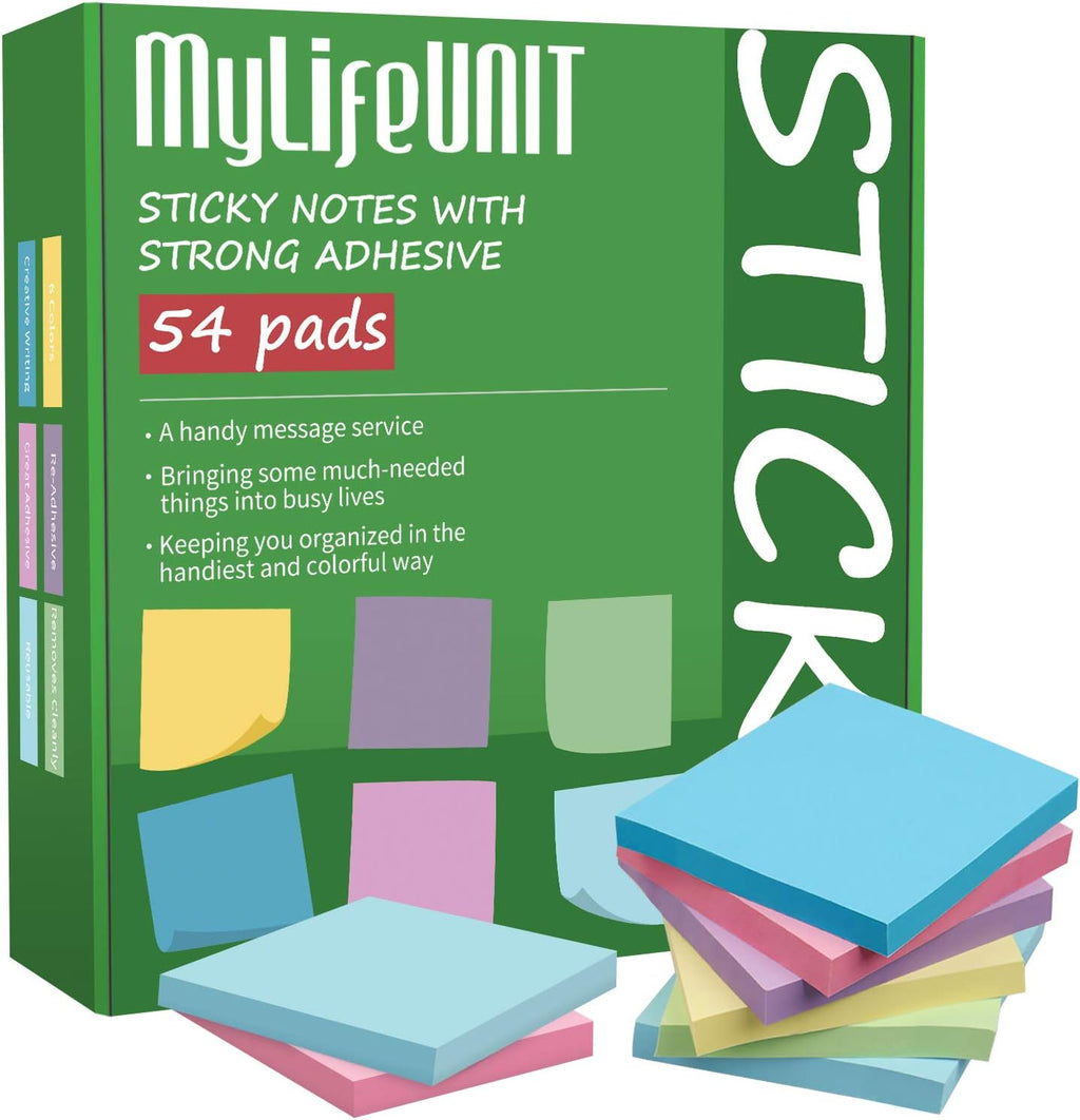MyLifeUNIT Sticky Notes 3x3, Bulk Pack 54 Note Pads 5400 Sheets