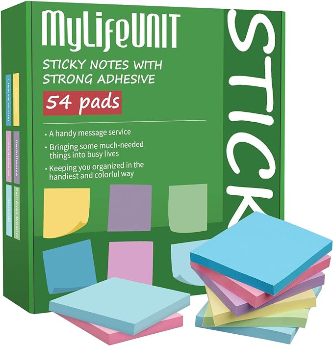 MyLifeUNIT Sticky Notes 3x3, Bulk Pack 54 Note Pads 5400 Sheets by MyLifeUNIT