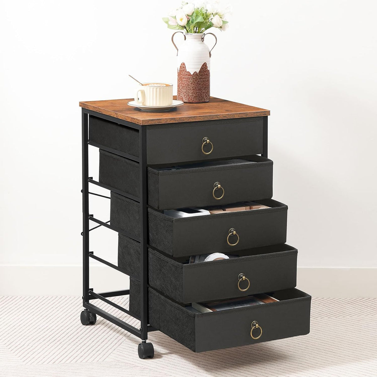 HOOBRO 5-Drawer Chest, Office File Cabinet with Drawers, Rolling Printer Stan...