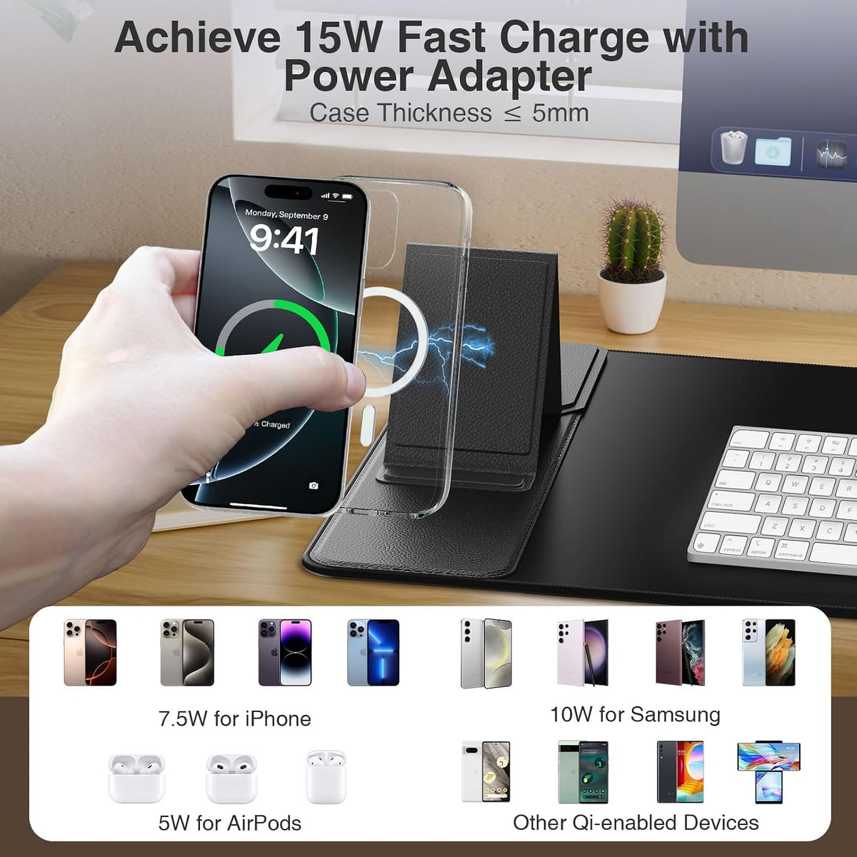 Wireless Charging Mouse Pad with Foldable Phone Holder, 31.5"x15.8"...