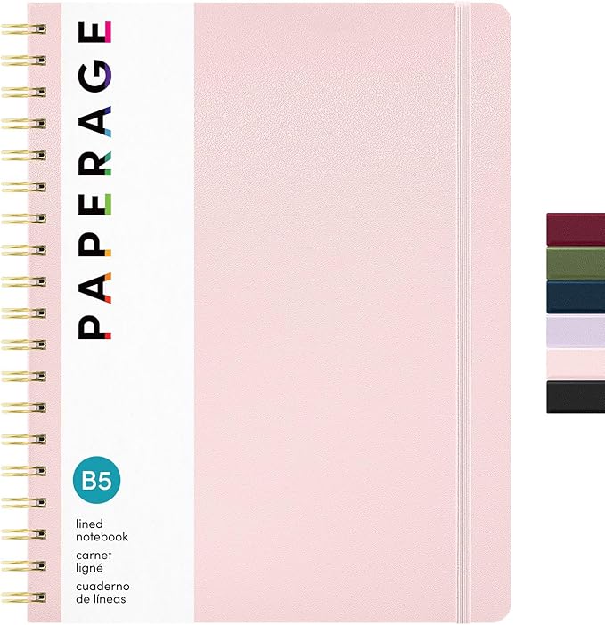 PAPERAGE Lined Spiral Journal Notebook, 160 Pages, Large B5 Hardcover Journal by PAPERAGE