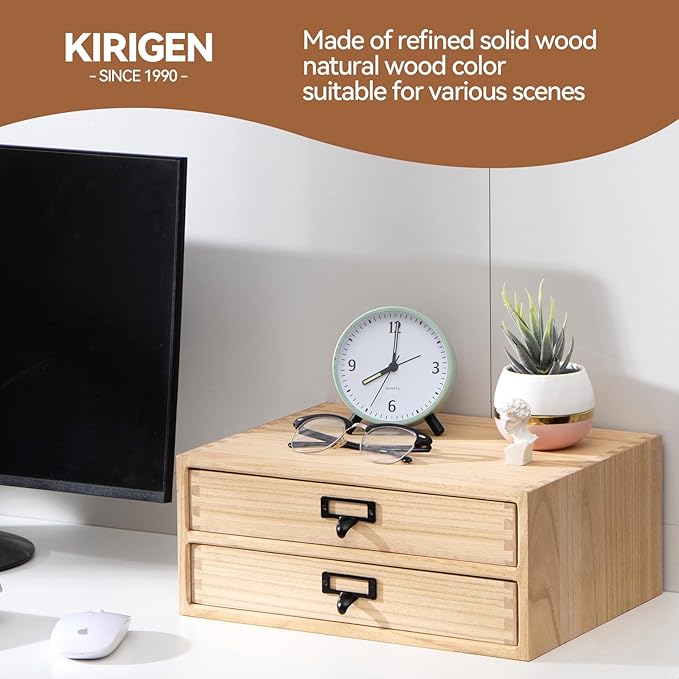 Kirigen Natural Wood Desktop Storage Cabinet -Shallow Type Drawers - Image 7